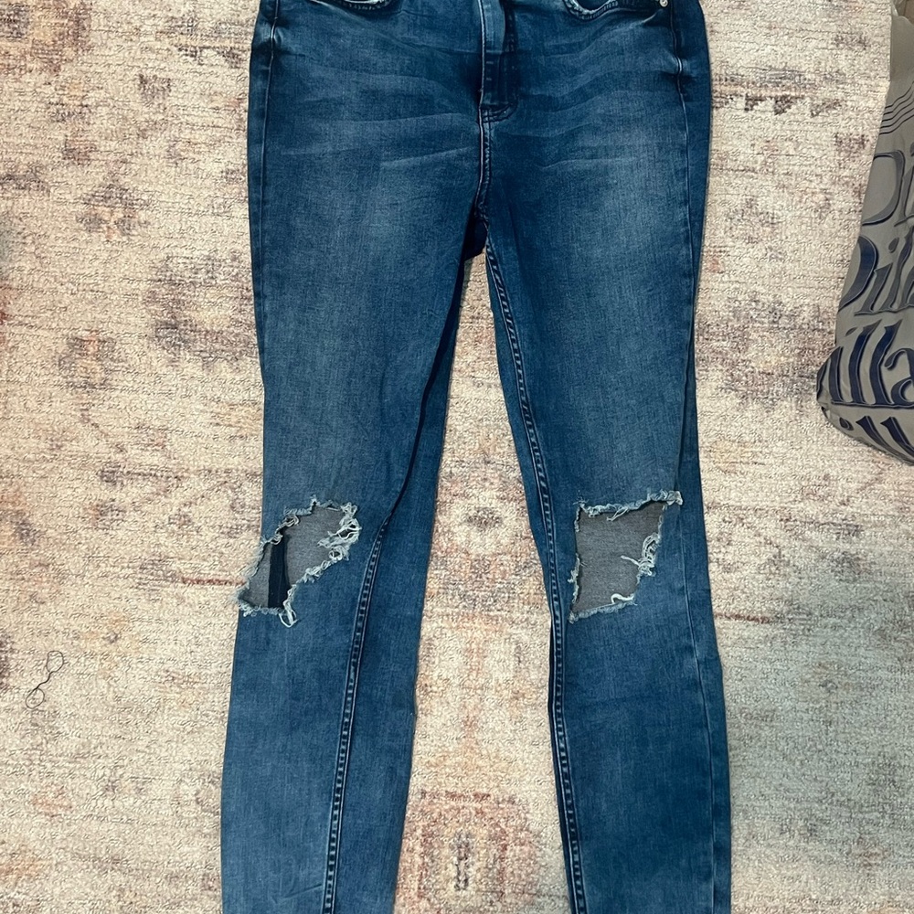 Free People Dark Blue Distressed Skinny Jeans